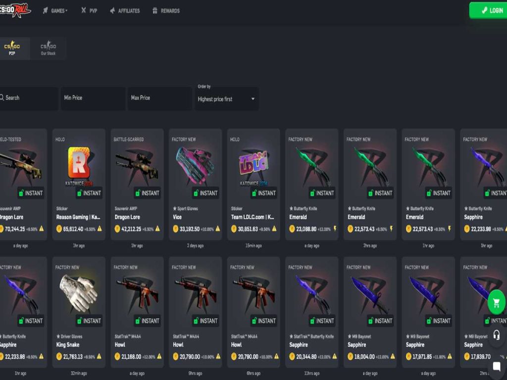 The CSGORoll website page, one of the best CSGO trading sites.