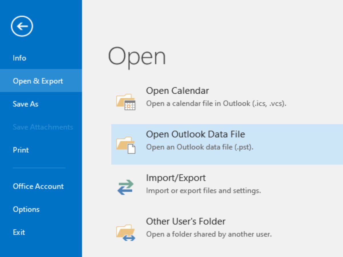 Open Outlook Data File